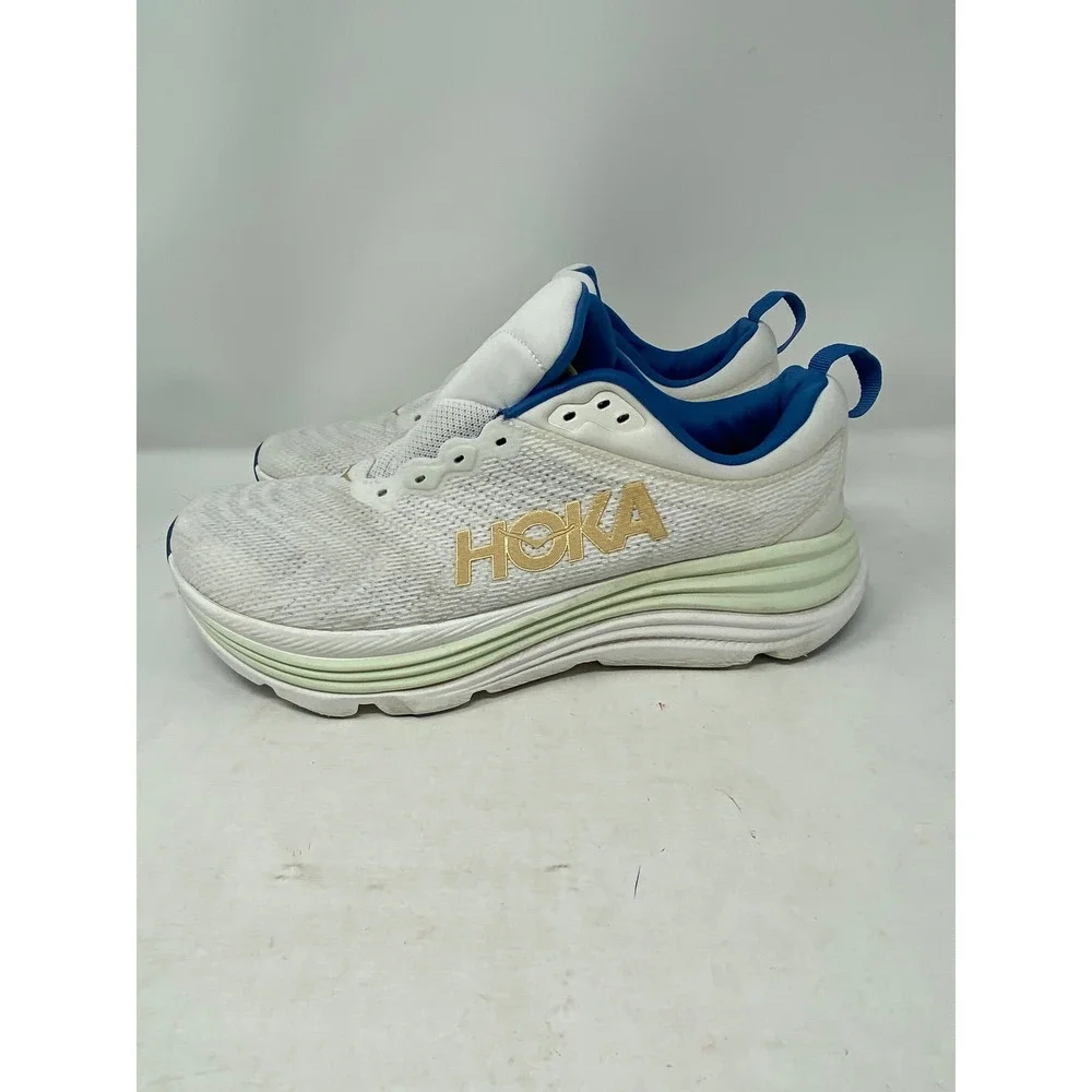 Hoka Gaviota 5 Wide Mens 10.5 2E White Blue Gold Running Shoes 1134234 FTG
